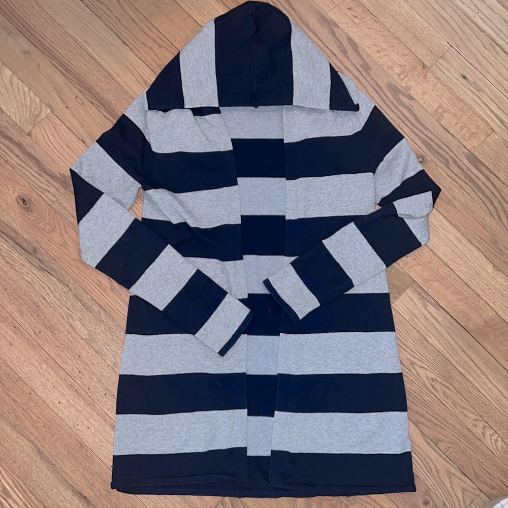 Vintage Mandees Navy and Gray Striped Hooded Cardigan Size M
